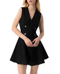 Draft - Ivonne Women's Sleeveless Black Six Button Mini Dress