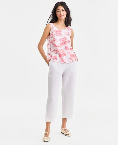 Charter Club Women's 100% Linen Solid Cropped Pull-On Pants, Created for Macy's
