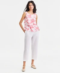 Charter Club Women's 100% Linen Solid Cropped Pull-On Pants, Created for Macy's