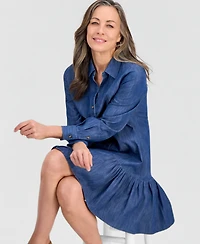 Style & Co Petite Denim Flounce-Hem Shirtdress, Macy's Exclusive