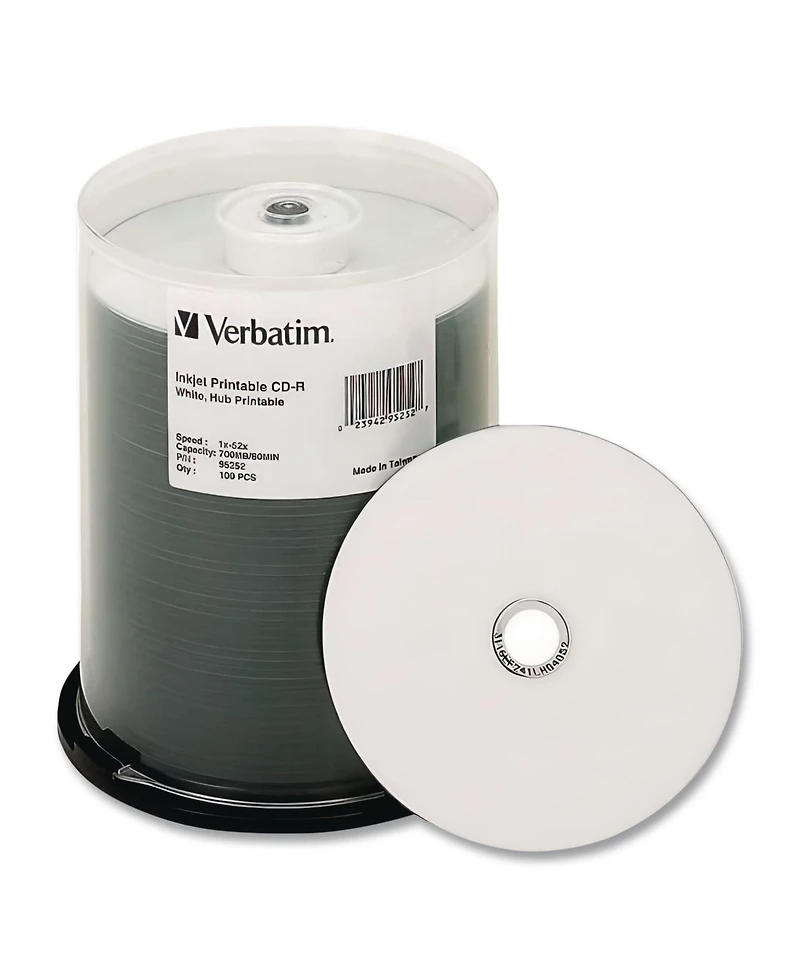 Verbatim 95252 700 Mb 52X Cd-r White Inkjet Printable Hub Printable (100/Pack