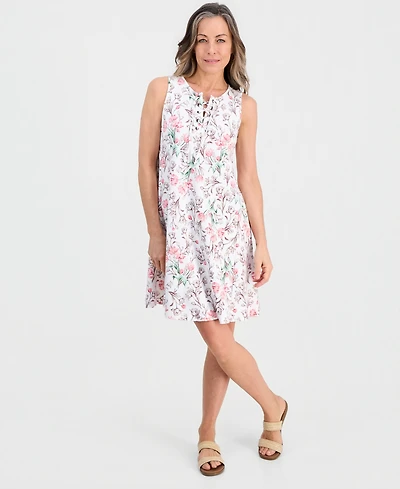 Style & Co Petite Printed Knit Sleeveless Lace-Up Dress, Macy's Exclusive
