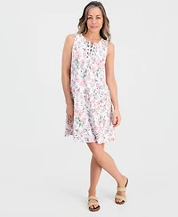 Style & Co Petite Printed Knit Sleeveless Lace-Up Dress, Macy's Exclusive