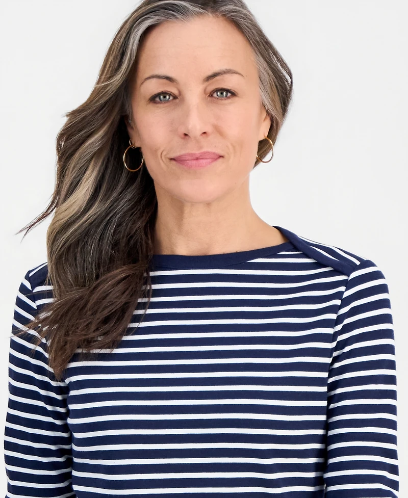 Style & Co. Petite Striped Knit Envelope-Neck 3/4-Sleeve Dress, Macy's Exclusive