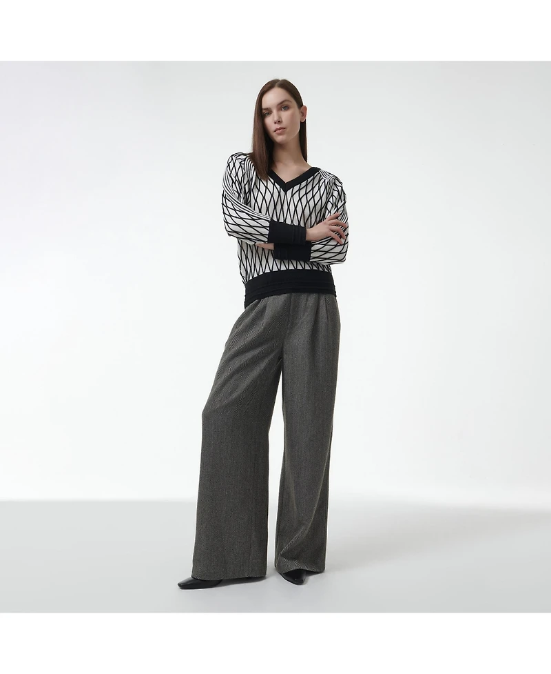 Leem Women's Argyle Mesh Textured Knitted Sweater