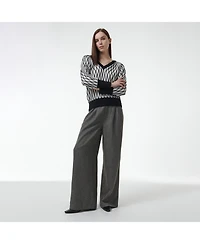 Leem Women's Argyle Mesh Textured Knitted Sweater