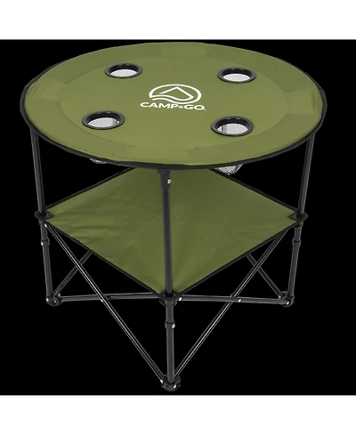 Camp & Go 28" Round Lightweight Fabric Portable Folding Beach Table with Cupholders, Green