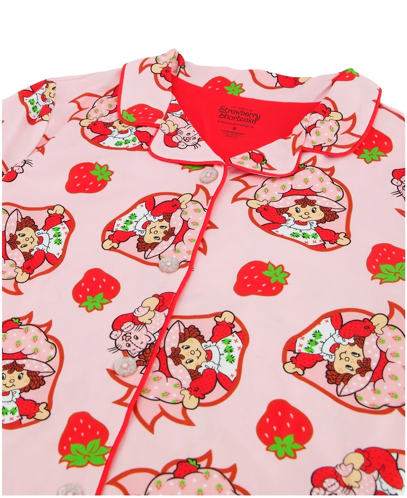 Strawberry Shortcake Girls' Toddler 2T-4T Notch Collar Top and Printed Shorts, 2-Piece Pajama Set