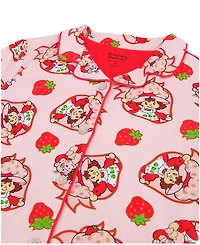 Strawberry Shortcake Girls' Toddler 2T-4T Notch Collar Top and Printed Shorts, 2-Piece Pajama Set