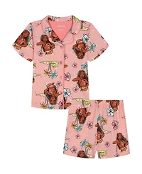Moana Girls' 4-10 Tropical Print Top and Shorts, 2-Piece Pajama Set