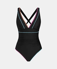 Cupshe Women's V-Neck Ruched Crisscross Back One-Piece Swimsuit