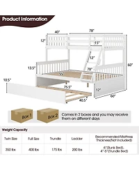 Slickblue Twin Over Full Bunk Bed with Trundle, Convertible Design - 60