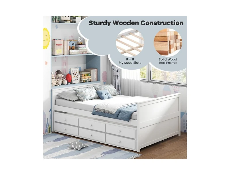 Slickblue Kids Full Bed Frame with Twin Trundle and 3 Drawers