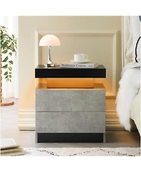 Rainsken Led Nightstand with 2 Drawers, Bedside Table Cabinet with Adjustable Color Lighting, Modern End Side Table for Bedroom