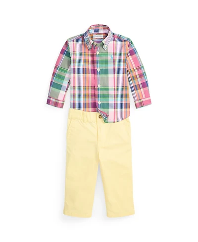 Polo Ralph Lauren Baby Boys' Plaid Poplin Shirt and Flex Abrasion Pants, 2-Piece Set