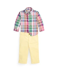 Polo Ralph Lauren Baby Boys' Plaid Poplin Shirt and Flex Abrasion Pants, 2-Piece Set