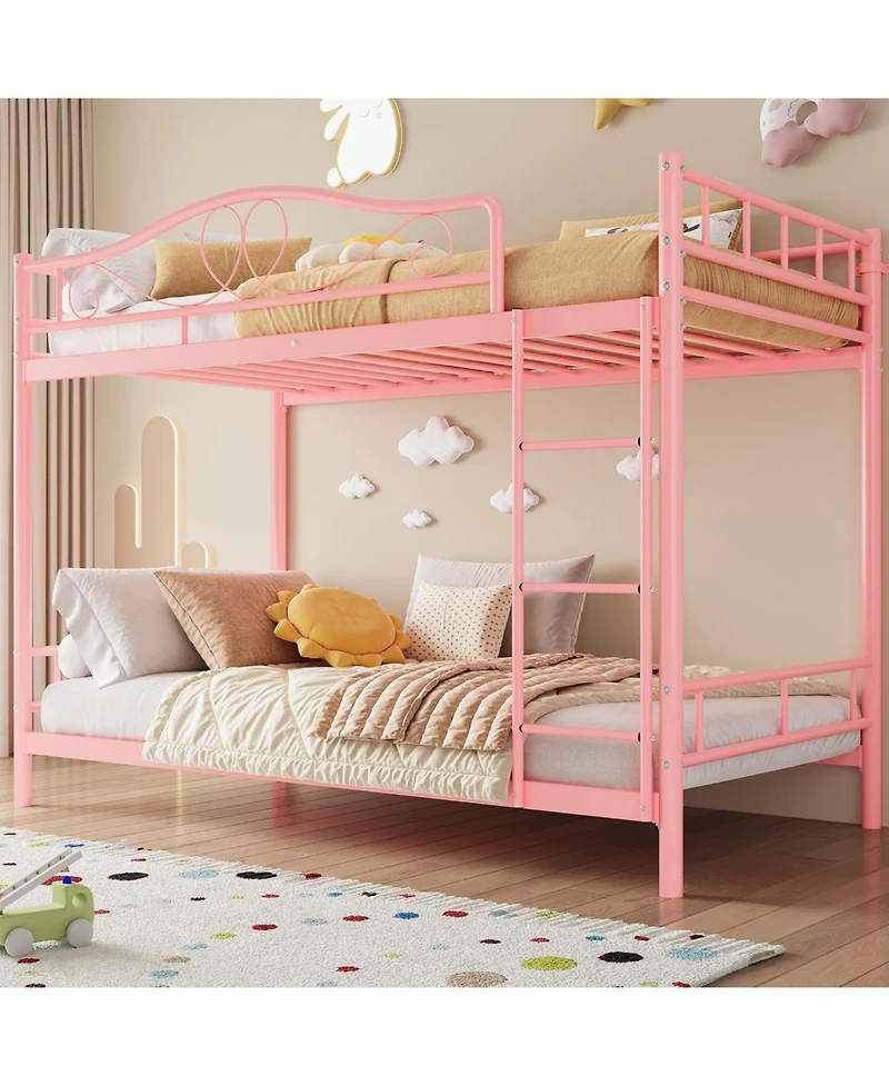 gaomon Twin Over Twin Bunk Bed with Ladder & Full Guardrails, Heavy-Duty Metal Frame, 400 lb Capacity, Space-Saving, Noise-Free, Pink