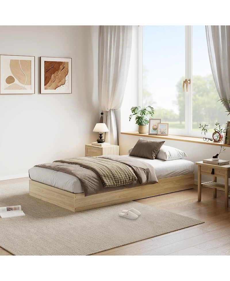 gaomon Solid Wood Platform Bed, Floor-Standing Bed Frame with Wooden Slats, Minimalist Space-Saving