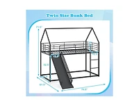 Slickblue Kids House Style Metal Low Bunk Bed, Twin Over Twin