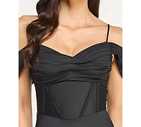 City Studios Juniors' Off-The-Shoulder Lace Up Back Gown