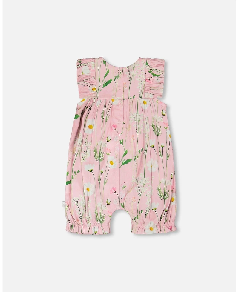 Draft - Deux par Baby Girls Viscose Romper Pink Printed Flowers