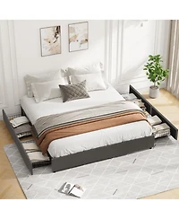 gaomon King Fabric Upholstered Platform Bed Frame with 4 Storage Drawers