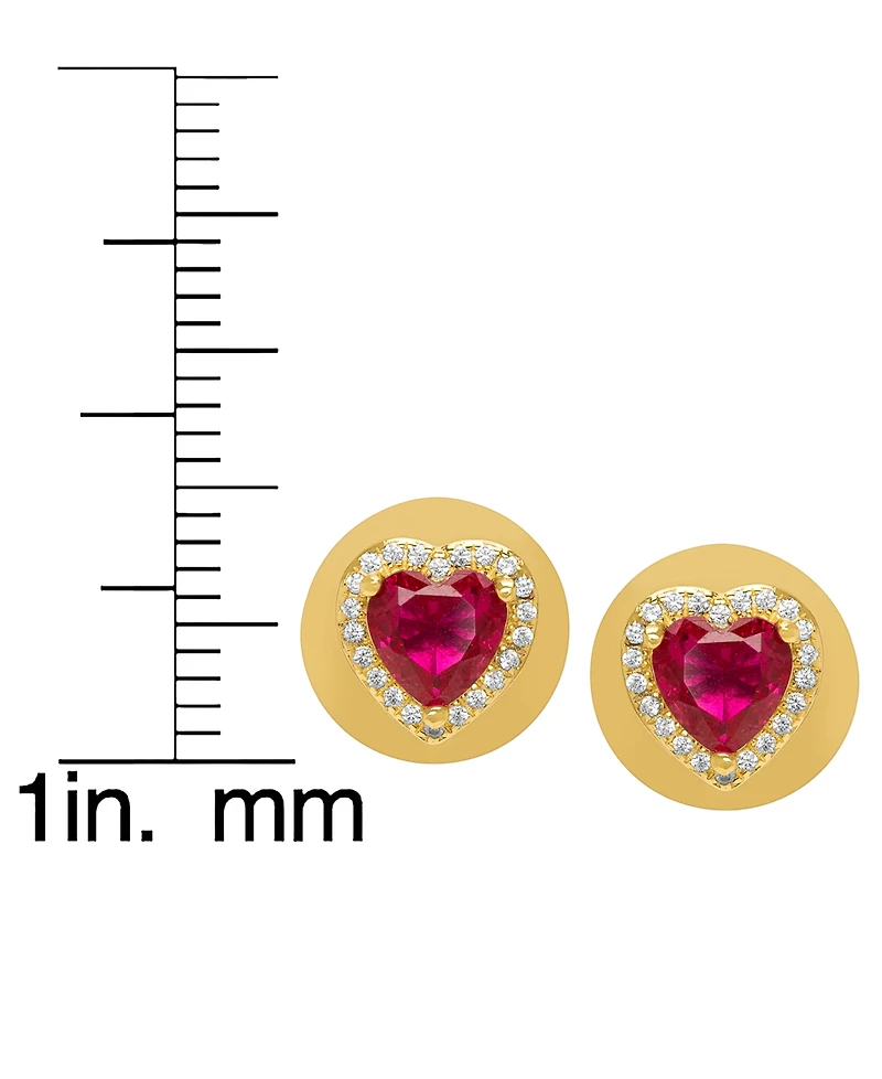 Macy's 2-Piece Lab-Grown Ruby (3.20 ct. t.w.) & Lab-Grown White Sapphire (0.24 ct. t.w.) Heart Stud Earrings Set in 14k Gold Over Sterling Silver