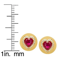Macy's 2-Piece Lab-Grown Ruby (3.20 ct. t.w.) & Lab-Grown White Sapphire (0.24 ct. t.w.) Heart Stud Earrings Set in 14k Gold Over Sterling Silver
