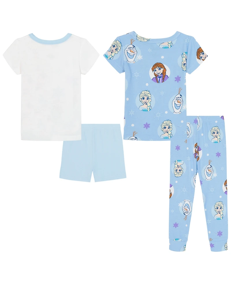 Frozen Girls' Toddler 2T-4T Graphic Print Tops, Shorts, and Pants, 4-Piece Pajama Set