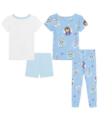 Frozen Girls' Toddler 2T-4T Graphic Print Tops, Shorts, and Pants, 4-Piece Pajama Set