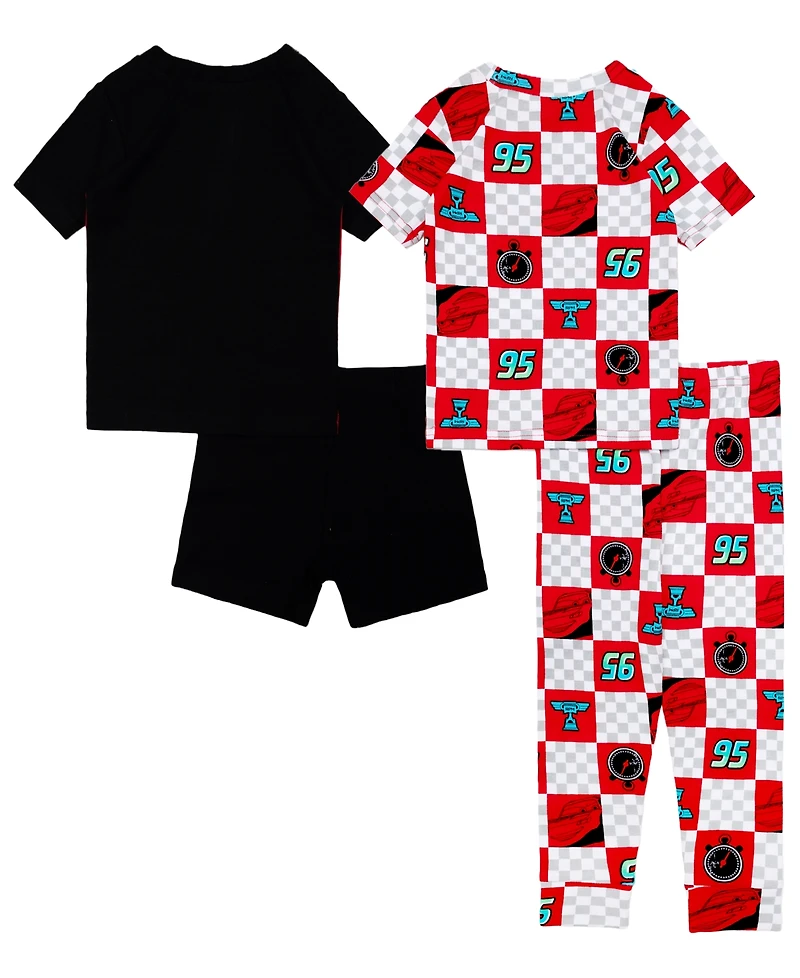Cars Boys' Toddler 2T-4T McQueen Graphic Tops, Shorts, and Pants, 4-Piece Pajama Set