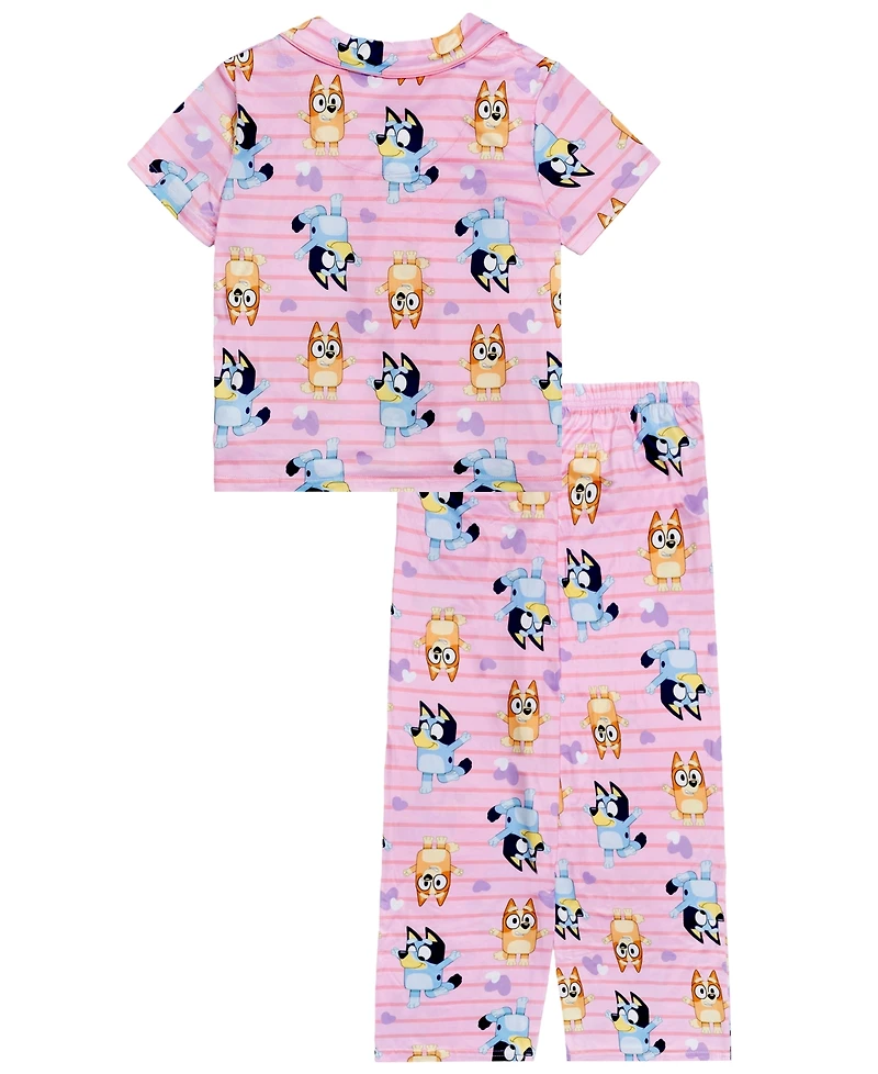 Bluey Girls' 4-10 Hearts Top and Pants, 2-Piece Pajama Set