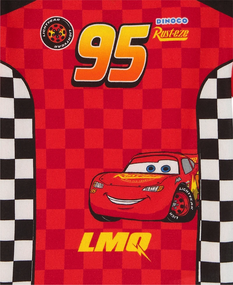 Cars Boys' Toddler 2T-4T 95 Race Suit Top and Checkered Print Long Joggers, 2-Piece Pajama Set