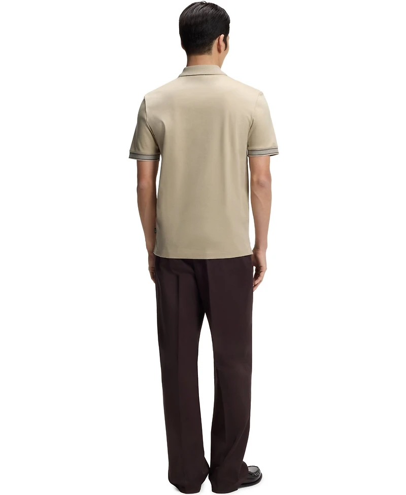 Boss by Hugo Men's Mercerised-Cotton Striped Trim Polo Shirt