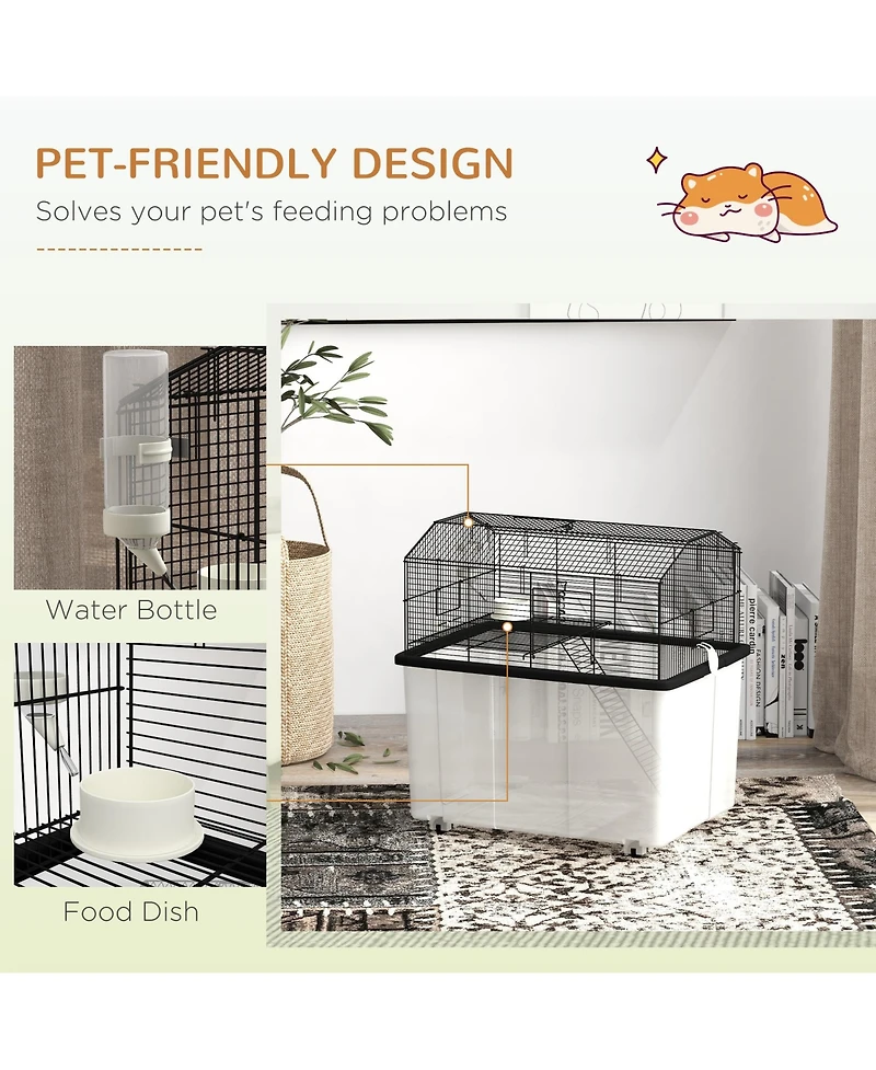 PawHut 22" 2-Tier Hamster Cage with Extra-Deep 14" Base, Accessories,