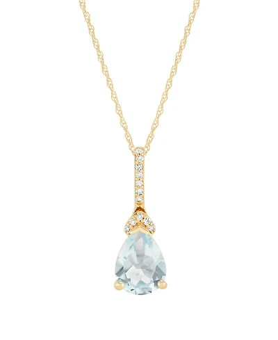 Macy's Aquamarine (7/8 ct. t.w.) & Diamond Accent Pendant Necklace in 14k Yellow Gold