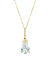 Macy's Aquamarine (7/8 ct. t.w.) & Diamond Accent Pendant Necklace in 14k Yellow Gold
