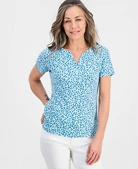 Style & Co Petite Scattered Buds Henley Short-Sleeve T-Shirt, Macy's Exclusive