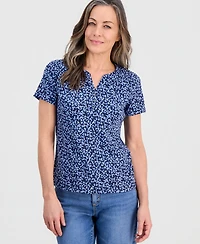 Style & Co Petite Scattered Buds Henley Short-Sleeve T-Shirt, Macy's Exclusive
