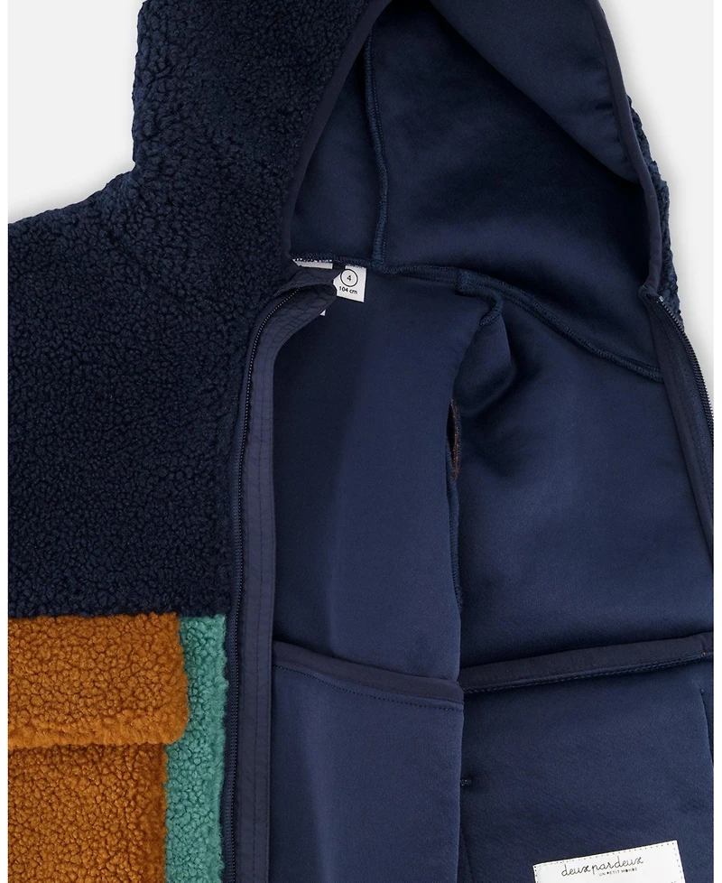 Deux par Baby Boys Sherpa Jacket Navy Colorblock