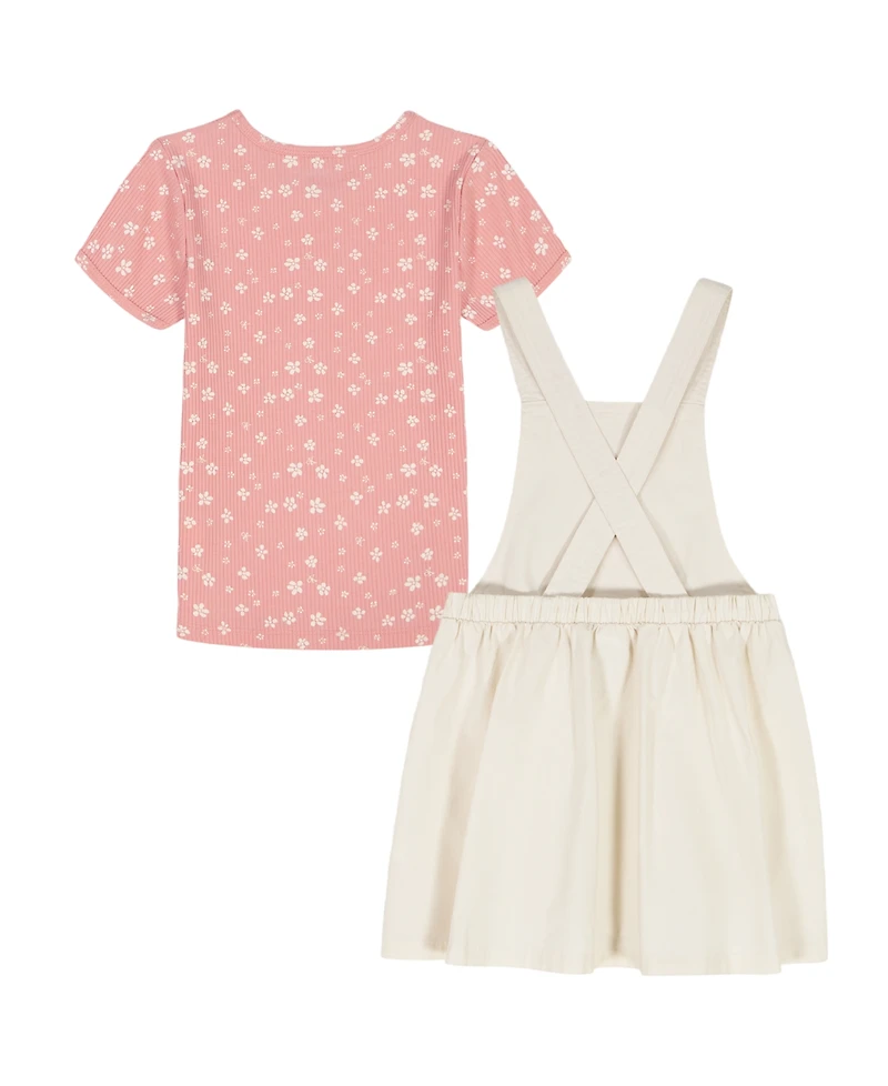 Calvin Klein Girls' 4-6x Short-Sleeve Top and Overall, 2-Piece Set