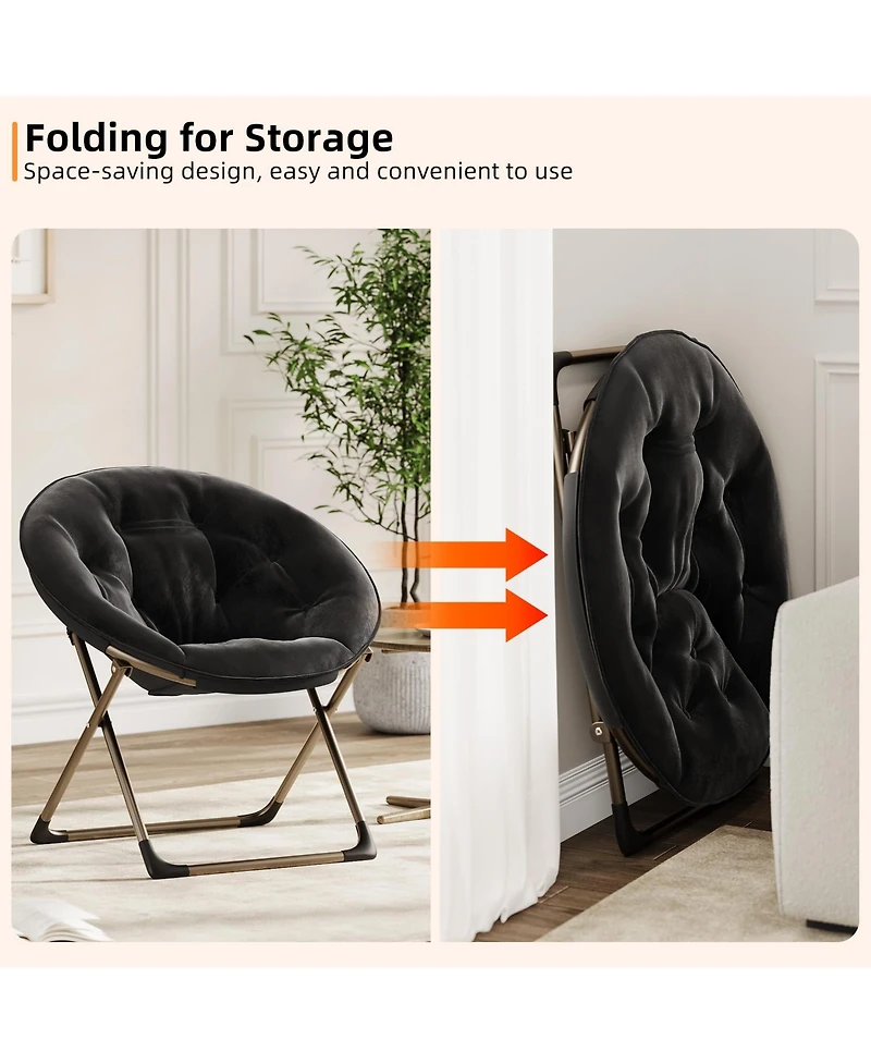 gaomon Oversized Faux Fur Foldable Saucer Chair, Sturdy Metal Frame Lounge Chair for Adults, Comfy Dorm Room Seating