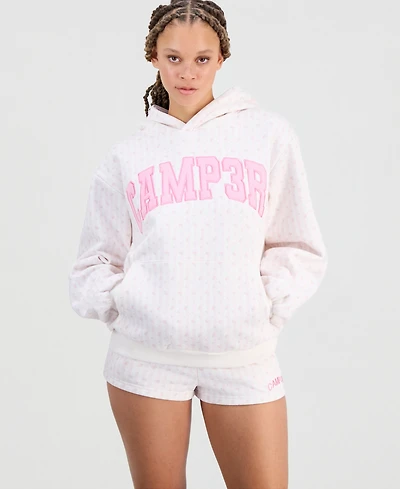 The Happy Camp3r Juniors' Floral Print Logo Hooded Sweatshirt