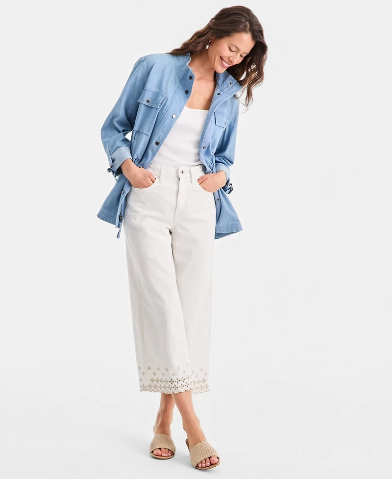 Style & Co Petite Wide-Leg Embroidered Scallop High-Rise Cropped Jeans, Macy's Exclusive