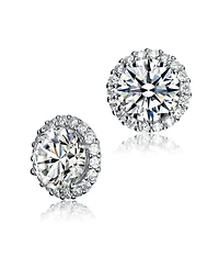 Genevive Sterling Silver White Gold Plating with Clear Cubic Zirconia Button Stud Earrings