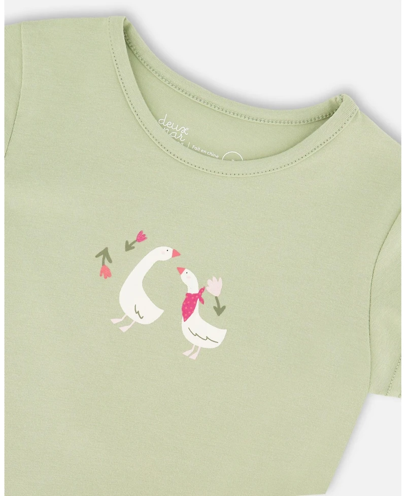 Deux par Deux Big Girls ganic Cotton Jersey T-Shirt Light Khaki Green