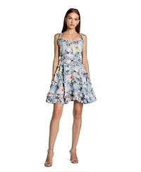 Mac Duggal Women's Floral Sweetheart Mini Dress with Cascading Ruffles