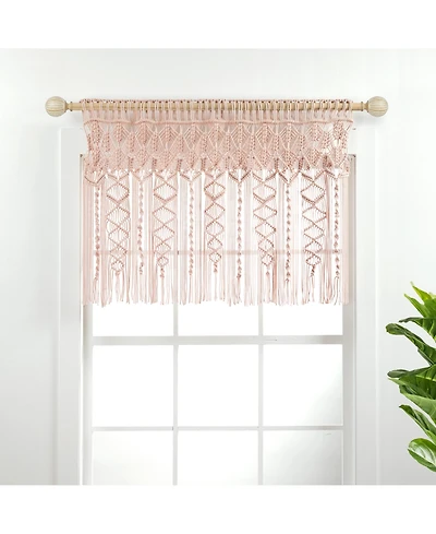 Lush Decor Boho Macrame Textured Cotton Valance Curtain Single 40"W x 30"L Blush - Macrame Valances For Windows, Boho Kitchen Curtain