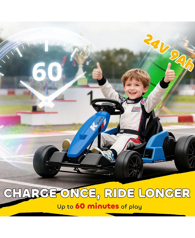Qaba 24V Electric Go Kart, Kids Drift Kart with Dual 150W Motors,
