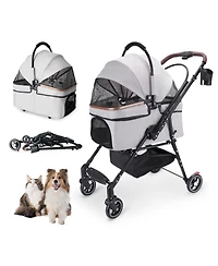 Aostirmotor All-Terrain Pet Stroller with 360° Rotating Wheels & Detachable Carrier, 4-Wheel Foldable Travel System with Storage Bag